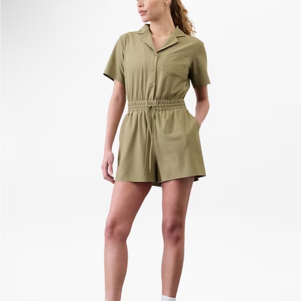 Athleta Olive Green Short-Sleeve Utility Romper